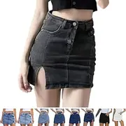 [Generic] HAXQL Bloomy Skorts, Denim Jean Mini Shorts Slit Skirts for Women Trendy, Casual Y2K High Waisted Side Split Mini Skirts