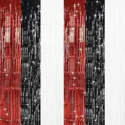 [TONIFUL] Black Red White Door Streamers,Black Red and White Photo Booth Backdrop Metallic Streamers Foil Fringe Curtain for Birthday,New Year,Graduation,Disco,Baby Shower Party Streamers Decoration