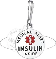 Divoti Insulin Inside Bag Tag 1.25" - with Zipper Pull | Pre-Engraved Stainless Steel Dual-Sided | Bold Lettering