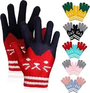 [CATIEBYE] 6 Pack Children's Knitted Gloves Portable Warm Gloves Acrylic Material Fashionable Patterns Safe for Boys Girls
