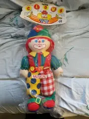 Vintage stuffed toy clown learn to tie button snap and zip musical & educational