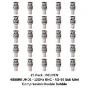 25 Pack BELDEN 4855RBUHD1 RG-59 Sub Mini 12GHz 4k BNC Compression Double Bubble