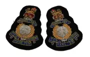 RM Colonel Mess Kit Collar Badges British Royal Marines Embroidered Insignia 1Pr