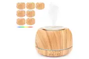 Essential Oil Diffuser with 7 Color LED Light 300ML Wood Grain AromaMachine for Home-Brown
