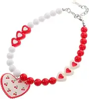 COLLBATH Beaded Dog Necklace Girls Cat Collar with Heart Pendants Cute Adjustable Pet Collar for Small Dogs Kitten Wedding Birthday