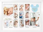 My First Year Photo Frame 12x16, Baby's First Twelve Months 4x6 and 2x3 Wallet Pictures Milestone Board Keepsake, as New Mom Baby Newborn Gift, White