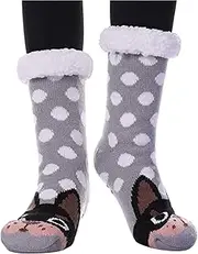 [HELLORSO] Short Socks Girls Soft Warm Fuzzy Fleece-Lined Grippers Slipper Volleyball Long Socks