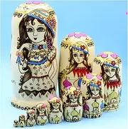 Stacking Nested Set 10 Pcs Wooden Russian Nesting Dolls Handmade Toys Stacking Dolls Home Decor Educational Learning Toys for Adults Handmade Nesting Dolls