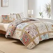 AIKASY Traditional Red Plaid Quilt Set - Classic Checkered Bedding Collection, Soft Breathable All-Season Comforter for King Size Beige