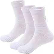 [Dress Cici] Cushion Half Crew Socks for Men, Athletic Quarter Socks, Quick Dry Polyester Socks (3 Pack)