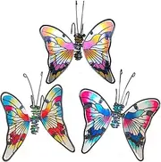 JFRISING Metal Glass Butterfly Hanging Decor with Hook, Cute Insect Pot Percher,Flying Colorful Butterfly Garden Yard Planter Decoration and Window Ornament, 3 of Set (Butterfly Hook)