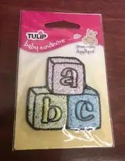 Tulip Baby Couture Iron-On Embroidered Applique ABC MINI BLOCKS Lot of 3 NIP