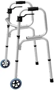 Folding Lightweight Aluminium Height Adjustable Walking Frame,Non-Slip Rubber Ferrules, Standard Walker with Wheels and Non-Slip Foot Pad