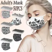 50PCS Adult Lace Mask Disposable Face Mask 3Ply Ear Loop Anti-PM2.5 Masks