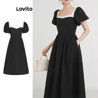 在飛比找蝦皮商城優惠-Lovito 女款休閒素色拼色洋裝 L67AD105 (黑白