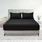LINENOVA 2000TC Fitted Sheet Pillowcases Set(King single,Black)