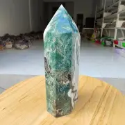 2.42LB Natural Aquatic agate Geode Obelisk Quartz Tower Crystal Point Healing