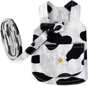 Small Dog Harness Vest with Leash Set, Cow Print Dog Overalls, Soft Pet Shirt for Cats Puppy Small Dogs (Black and White, XS)