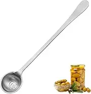Olive Spoon with Drain Hole,Stainless Steel Pickle Spoon Slotted Spoon Cooking Spoons Jar Serving Tools for Olive Pickle Onion Cherry Jar(size:17×3.2×1.4cm)