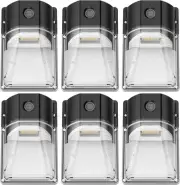 30W Mini LED Wall Pack Light with Dusk to Dawn Photocell, 5000K 6 Pack, Black