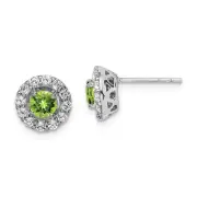 Sterling Silver Rhodium Plated White Topaz and Peridot Stud Earrings