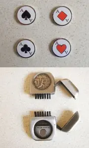 1 only GOLF CLUB BRUSH BRONZE WITH ACE OF SPADES OR HEARTS/DIAMONDS/CLUBS
