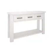 Imperial Console Table Solid Hard Mountain Ash Wood Wooden Hallway Entryway Side Writing Desk 3 Drawer Storage - Brushed White