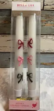 LED Wax Taper Candles Set Of 2 Red, Pink, Black Bows Timer+Batts Included-New