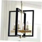 Industrial Lantern Chandelier, 4-Light Modern Geometric Semi Flush Mount