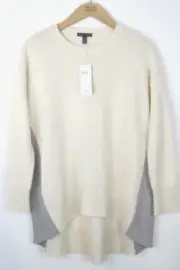 $398 Eileen Fisher XXS/XS Soft White/Pearl Lofty Cashmere Hi-Lo Sweater NEW