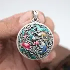 Pure 999 Fine Silver Pendant Women Man's Panit Lotus Fish Round Compass 50*40mm