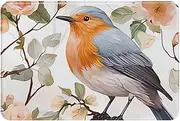 Floral Print Watercolor Robin Bird Doormat 16 X 24 Inch Welcome Mat Non-Slip Absorbent Bath Rug Soft Washable Floor Mat Carpet for Kitchen Bedroom Bathroom Home Decor