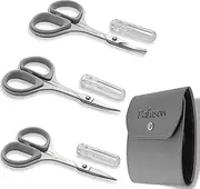 PAFASON Stainless Steel Mustache Beard Facial Nose Hair Trimming Scissor Set with Safety Cover and Leather Pouch