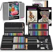 [HIFORNY] 136 PCS Drawing & Sketching Set,Pro Art Supplies with Graphite,Charcoal,Colored,Watercolor,Metallic Pencils,Blending Tools,Sketchbook,Watercolor Book and Coloring Book in Zipper Case (Grey)