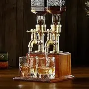 Vida Brillante Drink Dispenser for parties Bar Accessories Gifts for Husband Dad Man Cave Decor for Whiskey Lovers with Brass Tube &Wooden Base Suitable for Rum/Bourbon-2 Bottle
