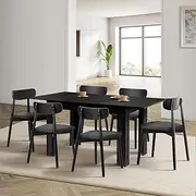 Oikiture 160cm Extendable Dining Table with 6X Dining Chairs PU Leather Black