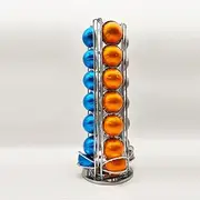 Rotating Coffee Pod Holder for Nespresso Vertuo – 28 or 35 Pods – Black & Silver – 360° Rotation (Silver, 28 Pods)