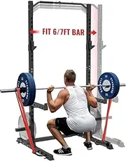 Mikolo Squat Rack, Adjustable Squat Rack Fits 6/7FT Bar, Squat and Bench Rack with Pull Up Bar for Strength Training, Squat Rack for Home Gym,1000LB Capacity