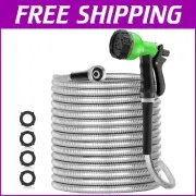 Stainless Steel Garden Hose 75ft - Non-Kink, Tangle-Free with Sprayer Included