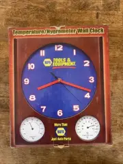 Vintage Napa Wall Clock Temperature Hygrometer Quartz Stained Walnut Working 13"