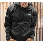 New Kawasaki 3 Green Lines Technical Zip-Front Hooded Sweatshirt, X-Large, Black