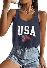 [SODSHY] Women's Plus Size Tops USA Shirt Memorial Day Red White and Blue Patriotic Shirts American Flag Graphic Tank Tops, S3-blue-1, XX-Large