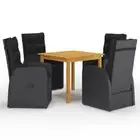 Elegant Outdoor Dinner Set Of 5 Wooden Dining Table PE Rattan Stool With Cushion