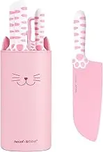 hecef Cute Kitchen Knife Set,5-Piece Non-Stcik Knives Set with Detachable Block and Scissors,Sharp Kitchen Knives for Chopping, Slicing, Dicing and Cutting, Gift Housewarming Birthday (Pink)