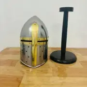 Medieval Templar Crusader Knight Armor Helmet & Free Wooden Stand