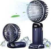 EztiYu Rechargeable Portable Handheld Fan,4000mAh Battery Operated Mini Fan,5 Speeds and LED Display,Long Lasting Desk Fan for Office,Bedroom,Outdoor Activities and Travel (Blue)
