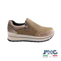 在飛比找momo購物網優惠-【IMAC】義大利動物皮紋感金蔥格紋拉鍊厚底休閒鞋 黃金棕(
