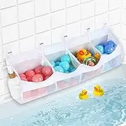 Naxifly Bath Toy Storage Organizer, 4 Compartment Horizontal Large Openings Bath Toy Organizer for Tub, Bathtub Toy Holder for Easy Access and Sorting of Toys,Capacity Upgrade Storage and Holder,White
