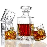 ELIDOMC 5PC Italian Crafted Crystal Whiskey Decanter & Whiskey Glasses Set, C...