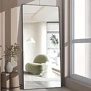 CONGUILIAO Full Length Mirror, 165x60cm Standing Body Mirror, Large Floor Mirror, Full Standing Mirror, Standing Hanging or Leaning, Wall-Mounted Mirror Dressing Mirror, Aluminum Alloy Frame, Black